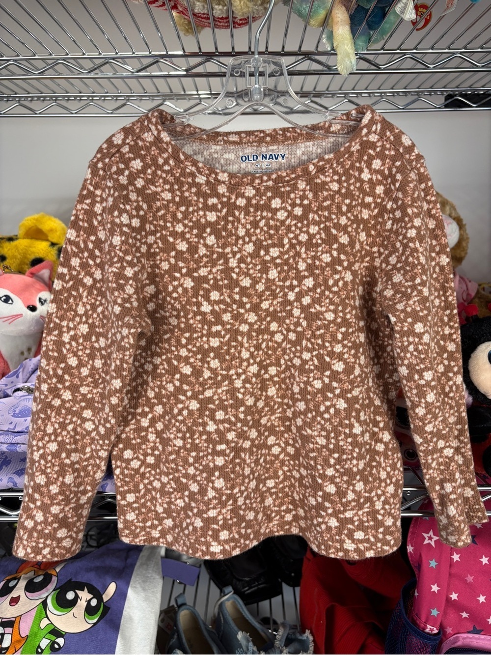 Old Navy 4T Floral Thermal Shirt Waffle Knit Long Sleeve